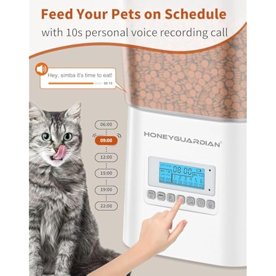 HoneyGuaridan Automatic Cat Feeder for 2 Cats | 3.5L Dual Bowl Dispenser