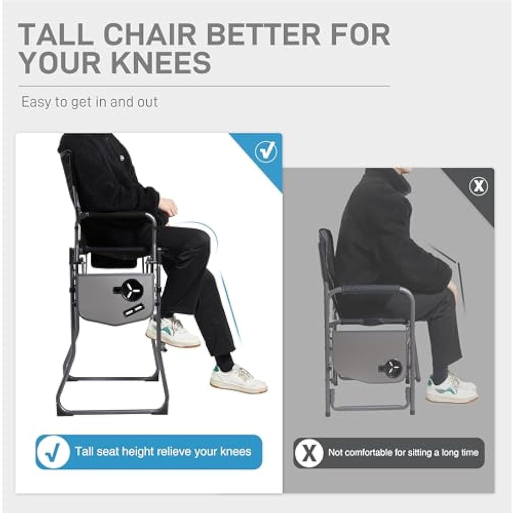 EVER ADVANCED Tall Folding Directors Chair with Side Table - 76cm Seat Height
