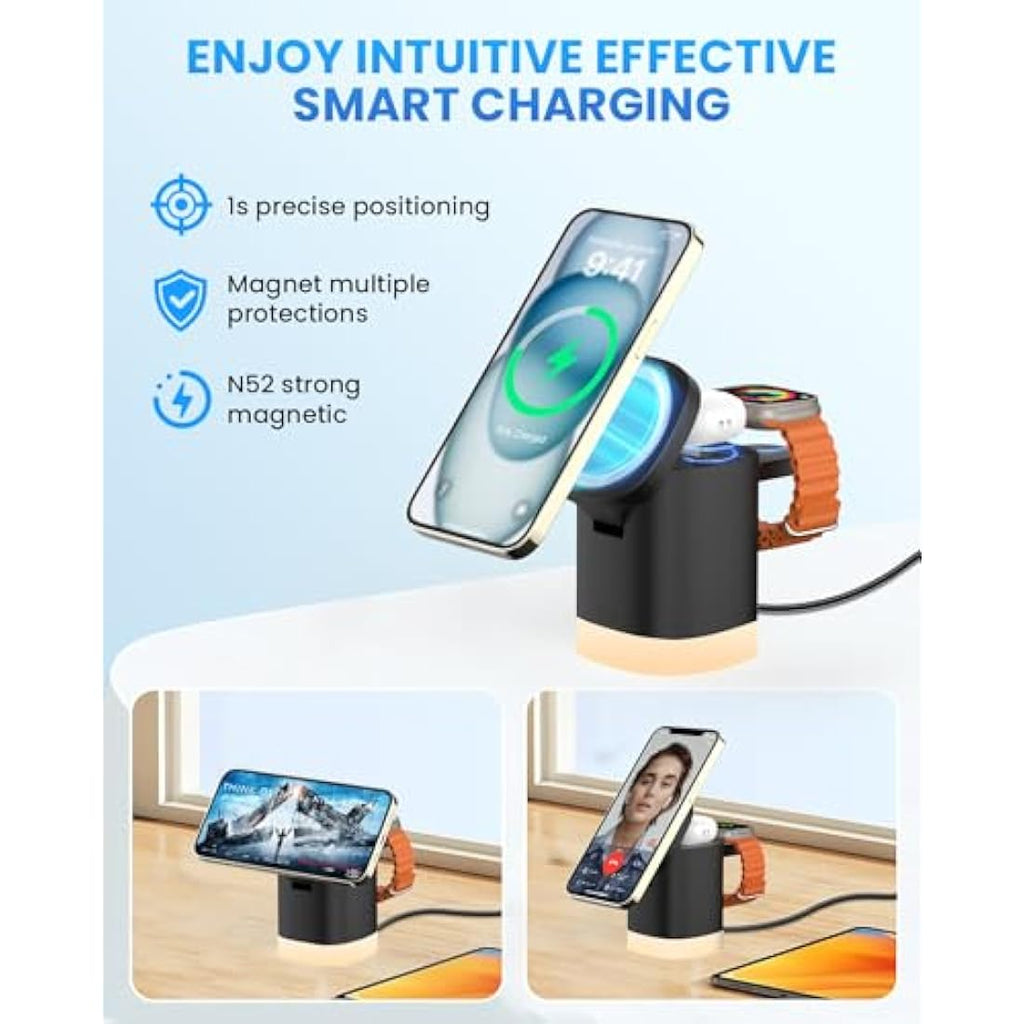 JoyGeek 3-in-1 Magnetic Wireless Charging Station for iPhone & Apple Watch