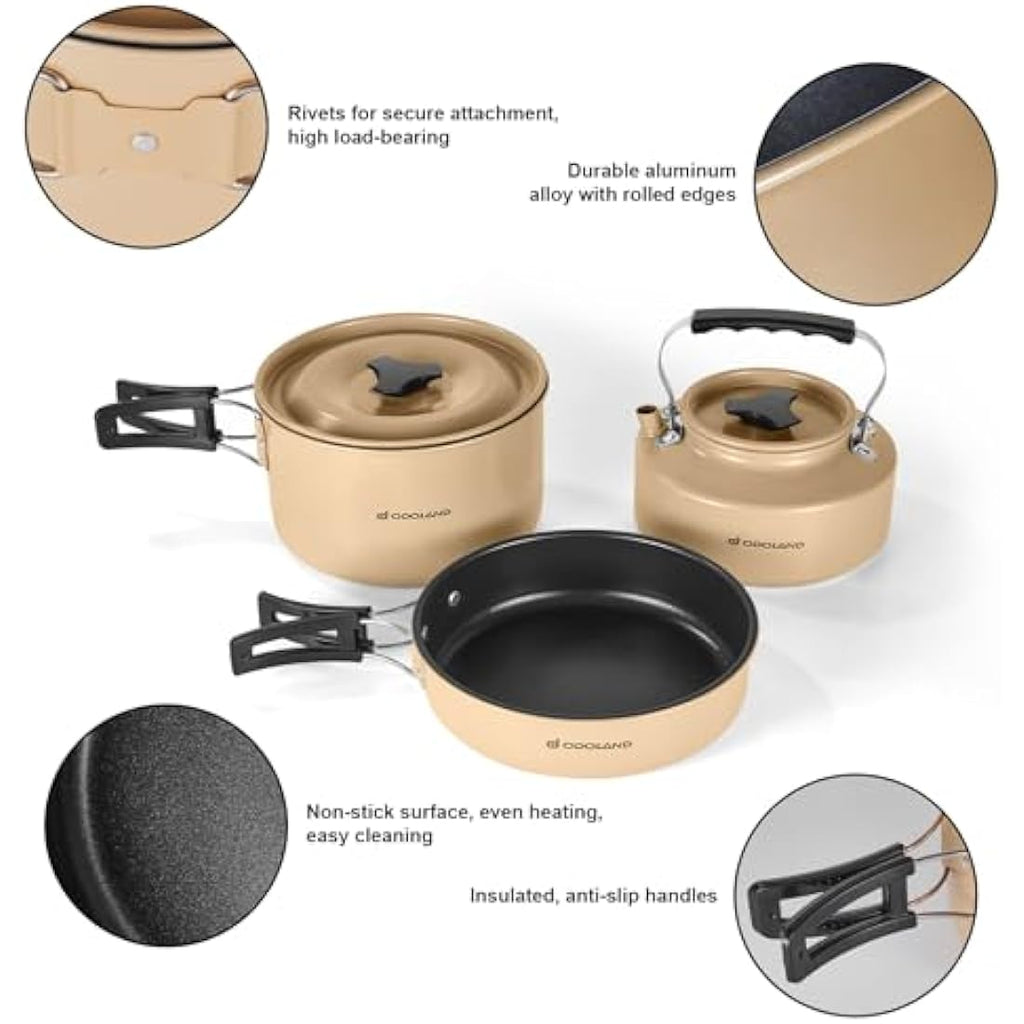 Odoland 15pcs Camping Cookware Mess Kit with Kettle and Utensils