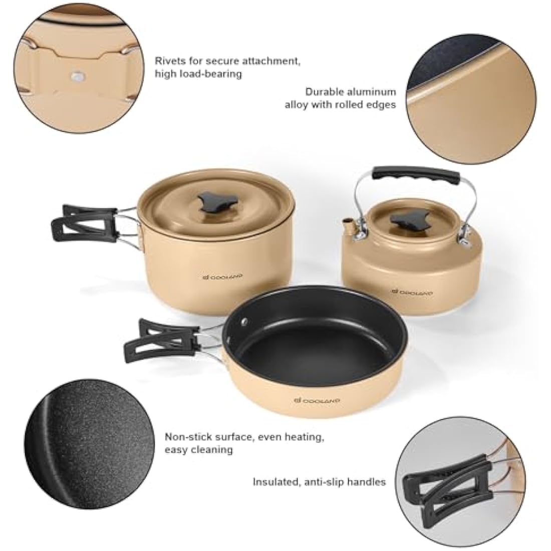 Odoland 15pcs Camping Cookware Mess Kit with Kettle and Utensils