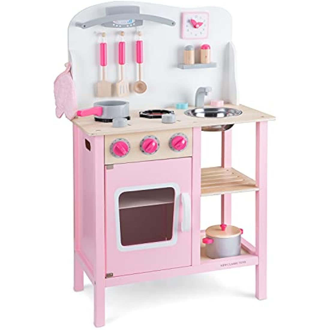 New Classic Toys Wooden Pretend Play Kitchen Set with Accessories – Pink