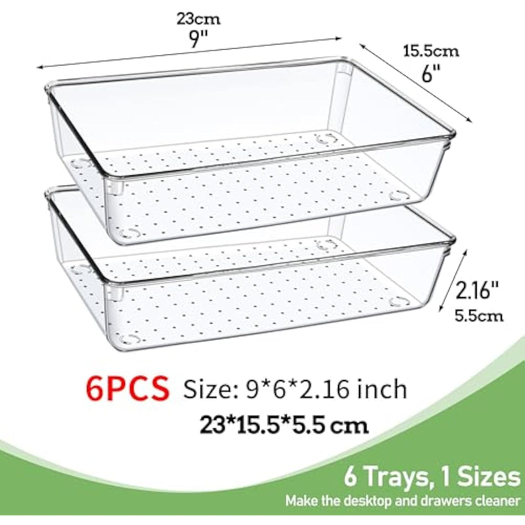 Giklux Clear Acrylic Drawer Organiser Trays - 6 Pcs Desk & Kitchen Dividers