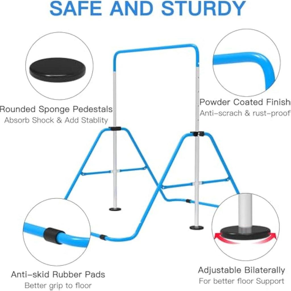 EVERYMILE Gymnastics Bar – Adjustable Folding Kip Bar with Rings for Kids