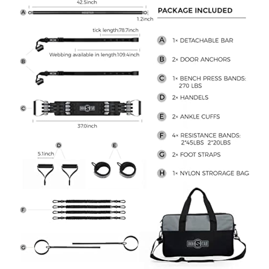 INNSTAR Portable Home Gym 5.0 – Resistance Band Strength Training Set