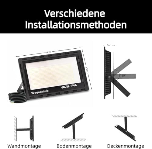 Wegoodlife 600W LED Outdoor Floodlight – 60000LM IP66 Waterproof Spotlight