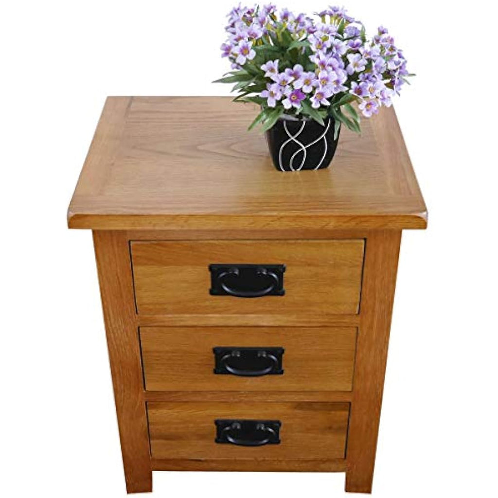 Aurotrice Solid Oak Bedside Table – 3 Drawer Modern Nightstand