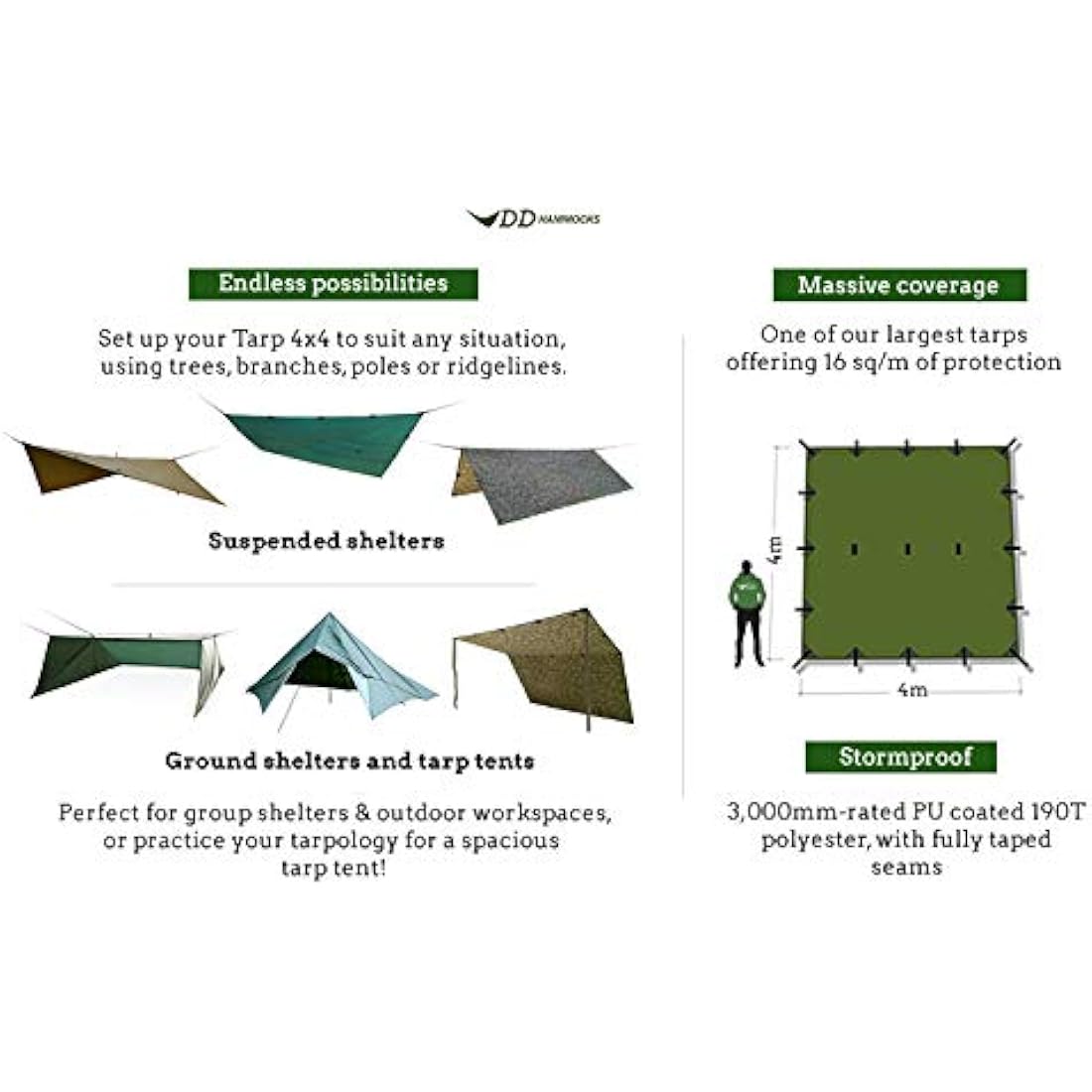 DD Hammocks Tarp 4x4 – Waterproof Group Camping & Bushcraft Shelter