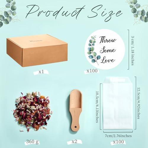 Tenare Wedding Confetti Kit | 100 Sets Dried Rose Petals & Glassine Bags