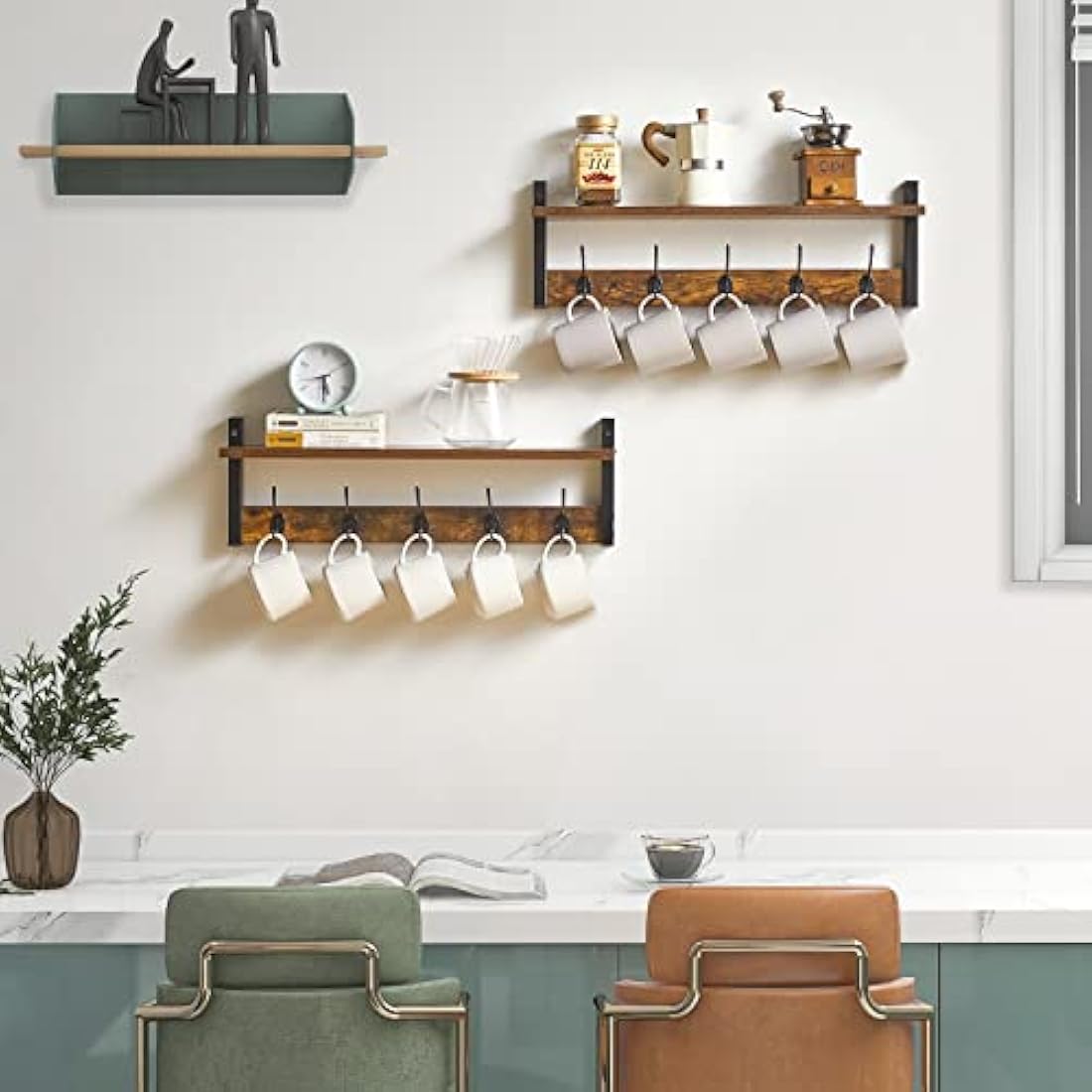 YMYNY Wall Mounted Coat Rack Set of 2 – Rustic Brown Floating Shelf Hooks