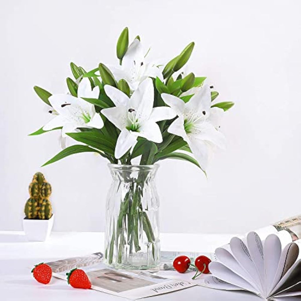 Olrla Real Touch White Artificial Lily Flowers – 6 Pcs Waterproof Faux Lilies