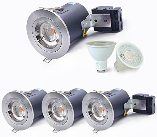 Fire Rated GU10 LED Downlights | Satin Nickel 6000K - 4 Pack