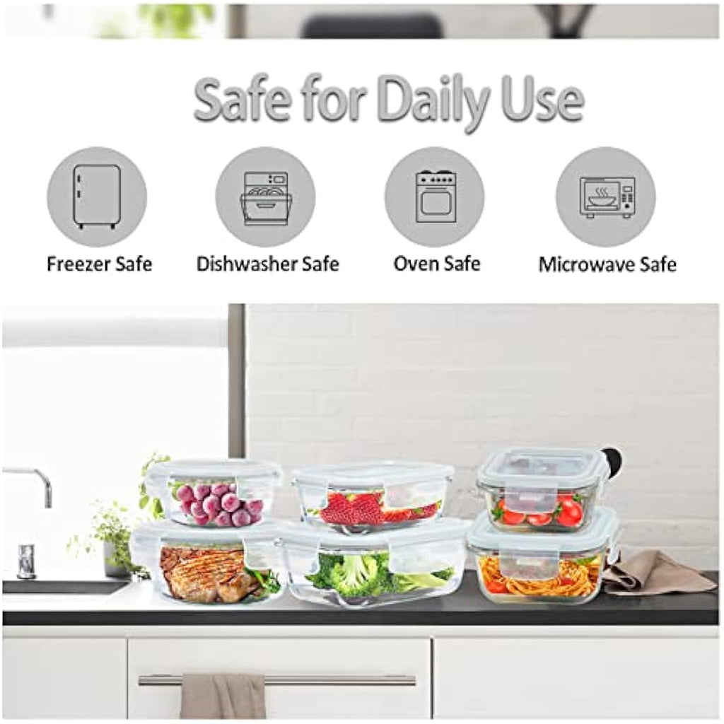 ROSOS 6-Pack Glass Food Storage Containers | Airtight Borosilicate Grey