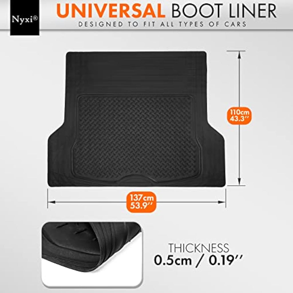 Nyxi 5-Piece Heavy Duty Rubber Car Mats & XL Boot Mat | Universal Fit