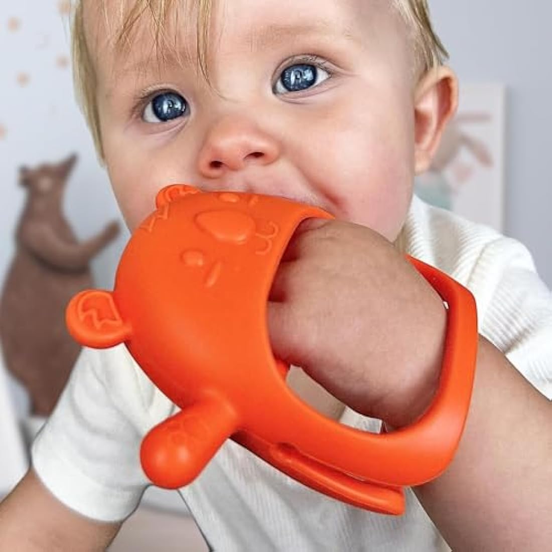 Infatot Silicone Teething Mitten 2-Pack – BPA-Free Baby Teether, Orange