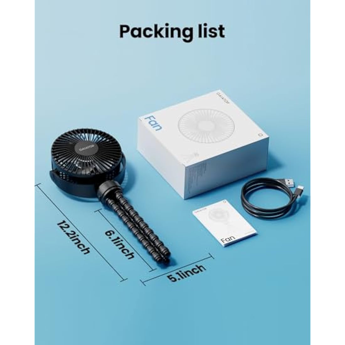 Gaiatop Mini Portable Stroller Fan | Rechargeable Flexible Tripod - Black