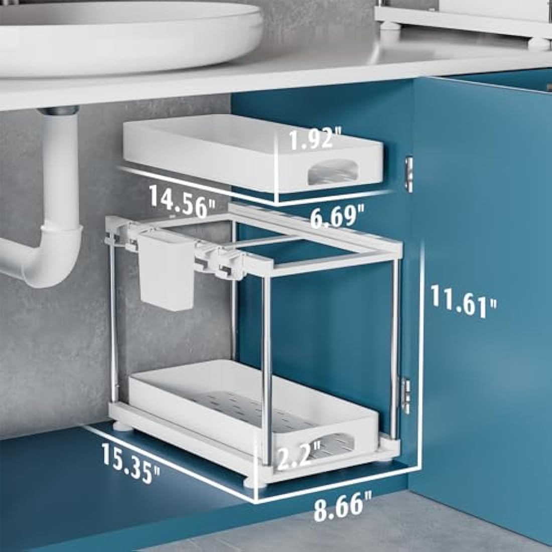 Verifost 2-Pack Under Sink Organiser | 2-Tier Slide-Out Storage, White