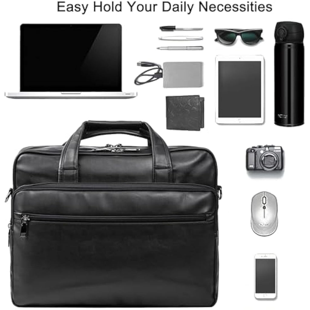 Seyfocnia 15.6 Inch Leather Laptop Bag – Water-Resistant Business Briefcase