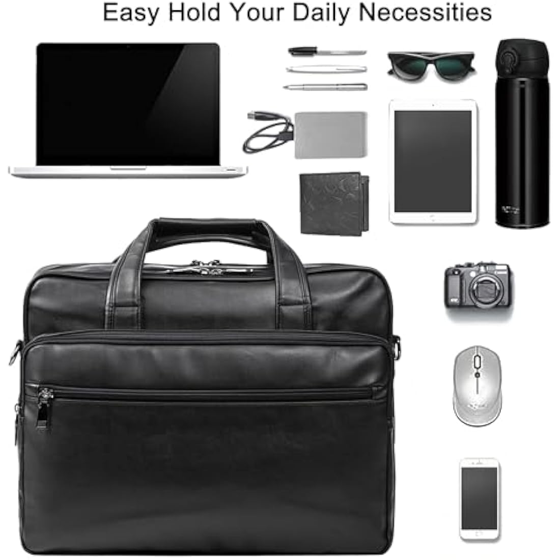 Seyfocnia 15.6 Inch Leather Laptop Bag – Water-Resistant Business Briefcase