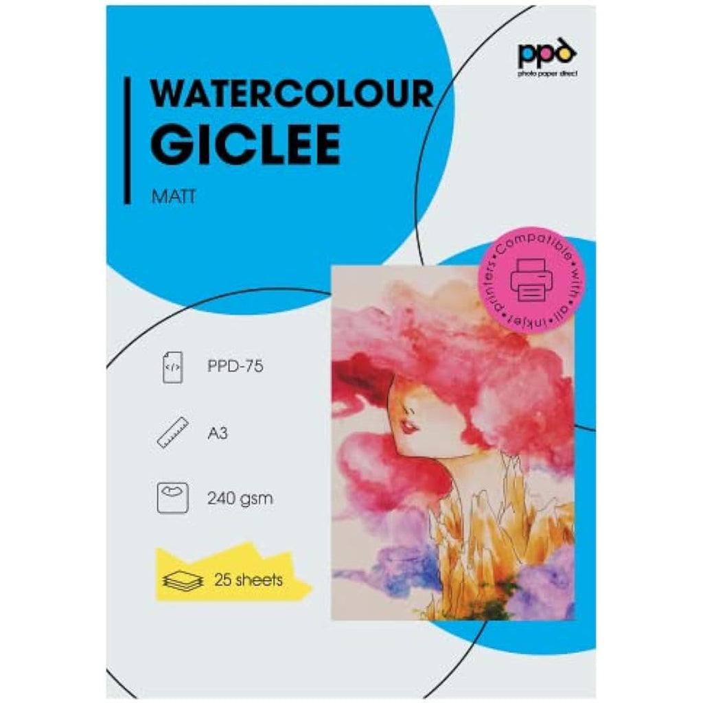 PPD A3 Inkjet Fine Art Watercolour Paper - 240gsm Archival Matt (25 Sheets)