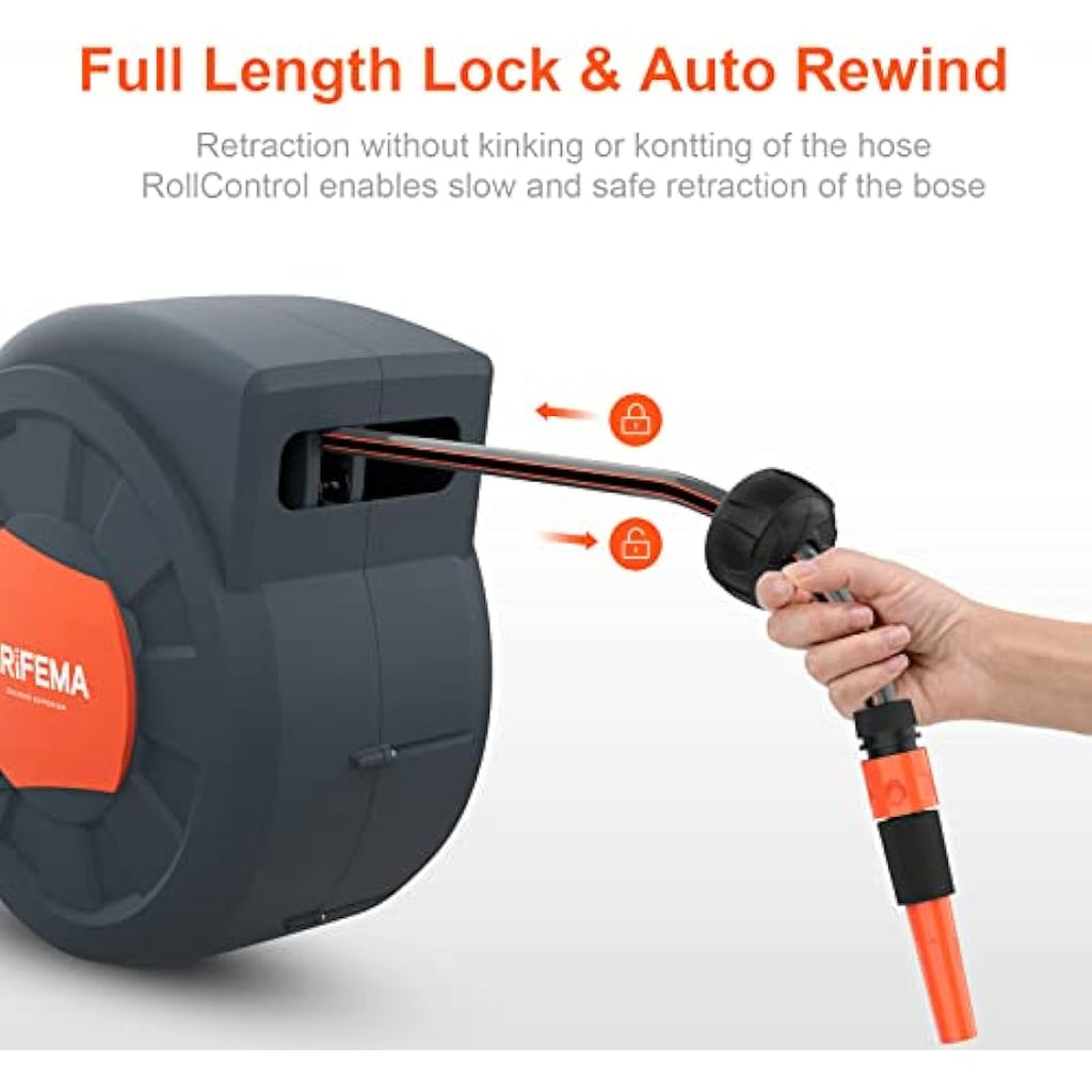 GRIFEMA 35M Retractable Garden Hose Reel | Wall Mounted Auto Rewind