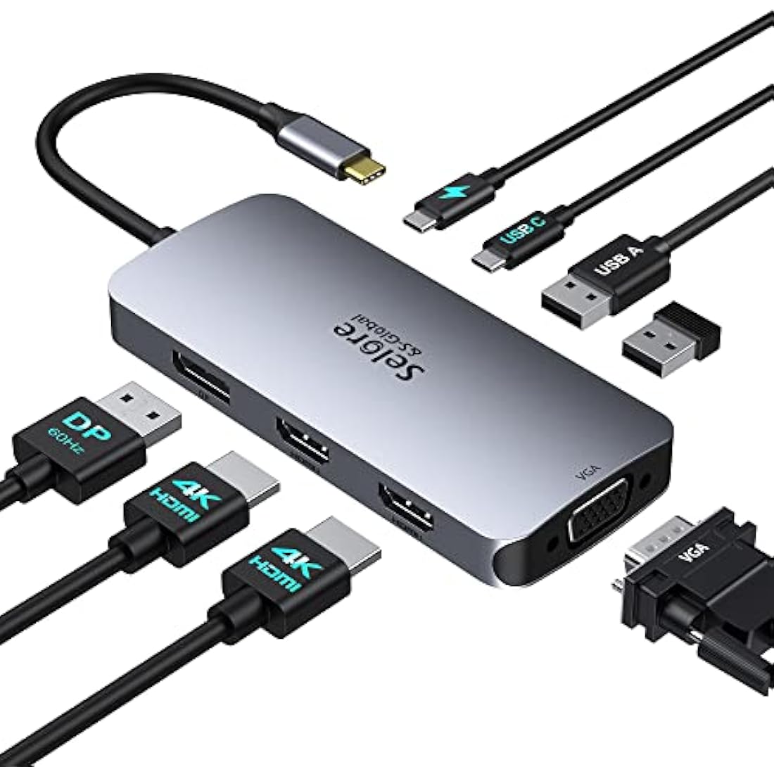 Selore USB C Docking Station – 8-in-1 Triple Display Hub with Dual HDMI & PD