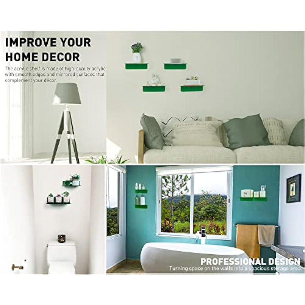 OAPRIRE Acrylic Floating Wall Shelves | 2-Pack Drill-Free Emerald Green