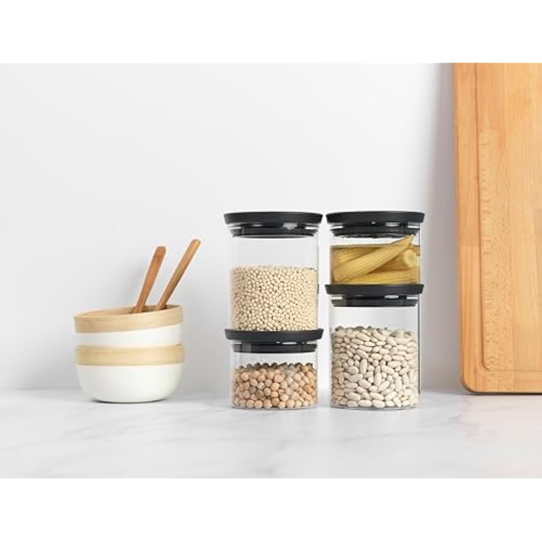 Brabantia Stackable Food Storage Jars - 4 Piece Set - Dark Grey