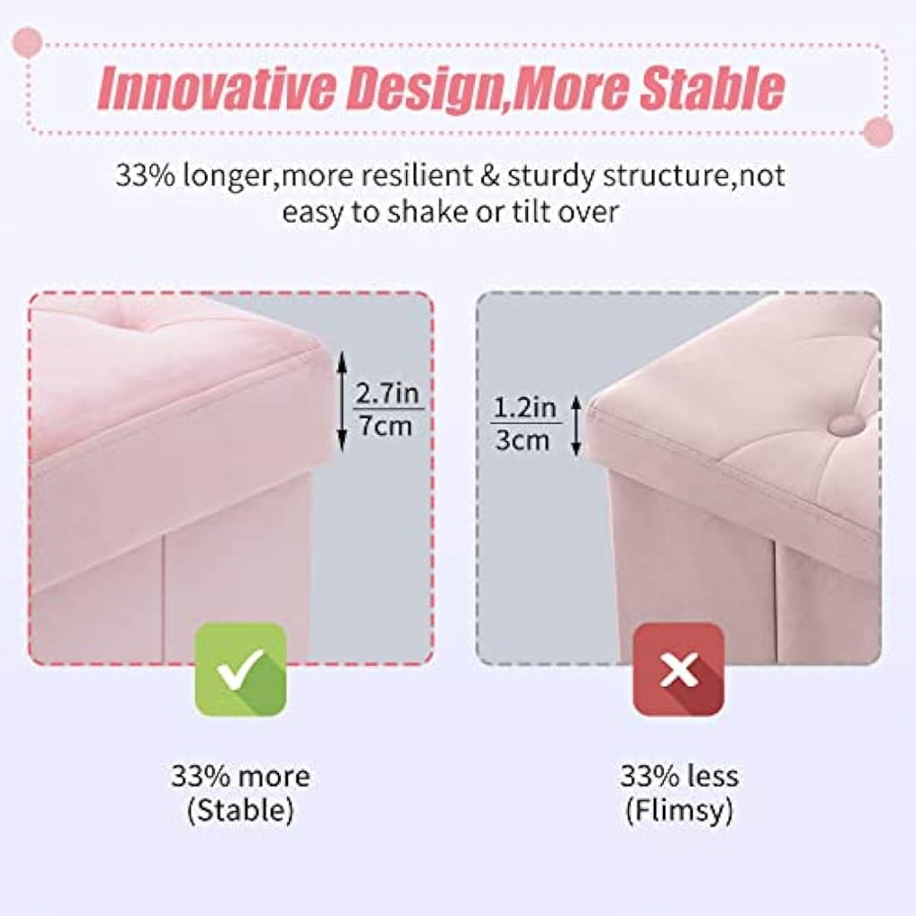 BRIAN & DANY Velvet Storage Ottoman Bench - Foldable Pink Footrest