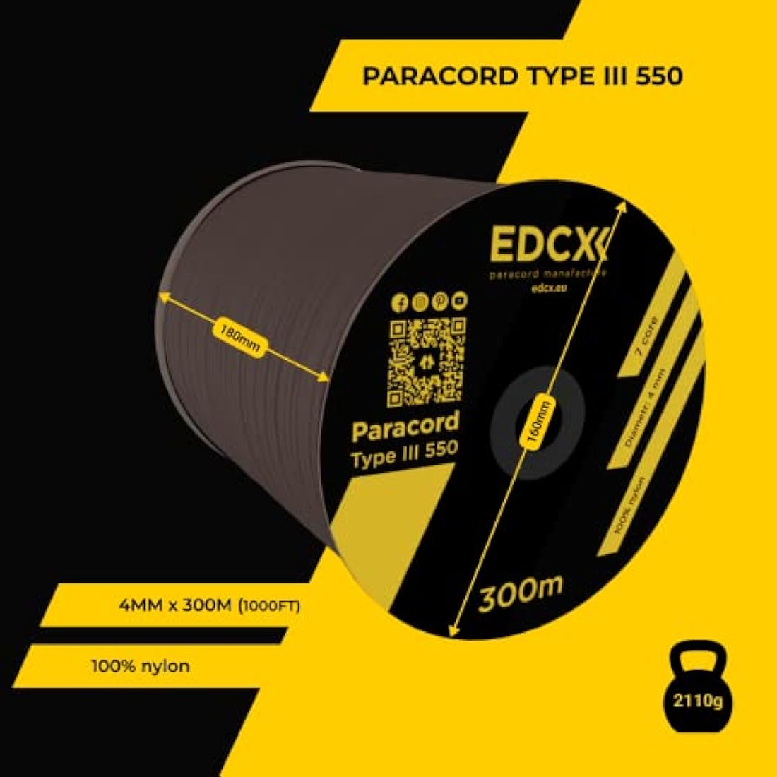 EDCX 550 Paracord – 4mm 7-Strand Nylon Rope for Camping and DIY