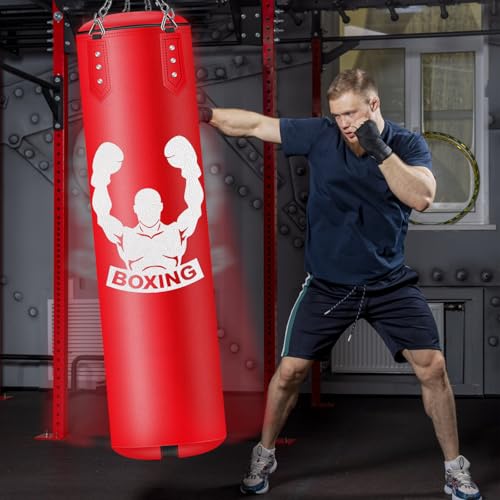 NZQXJXZ 4FT Heavy Punch Bag Set - Unfilled Microfiber Leather Boxing Kit