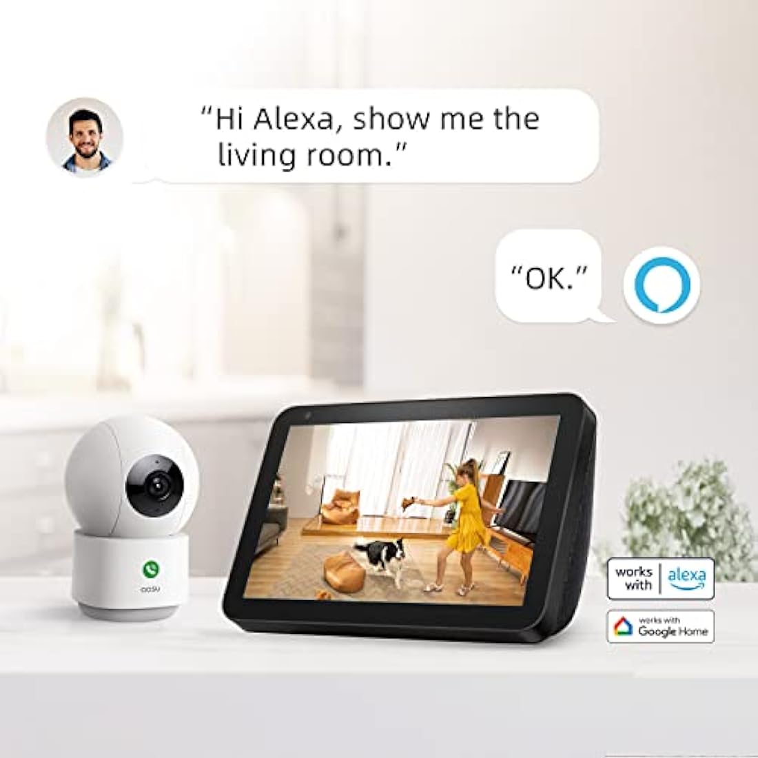 AOSU 2K Indoor Security Camera 2-Pack – 360° WiFi Nanny Cam & Baby Monitor