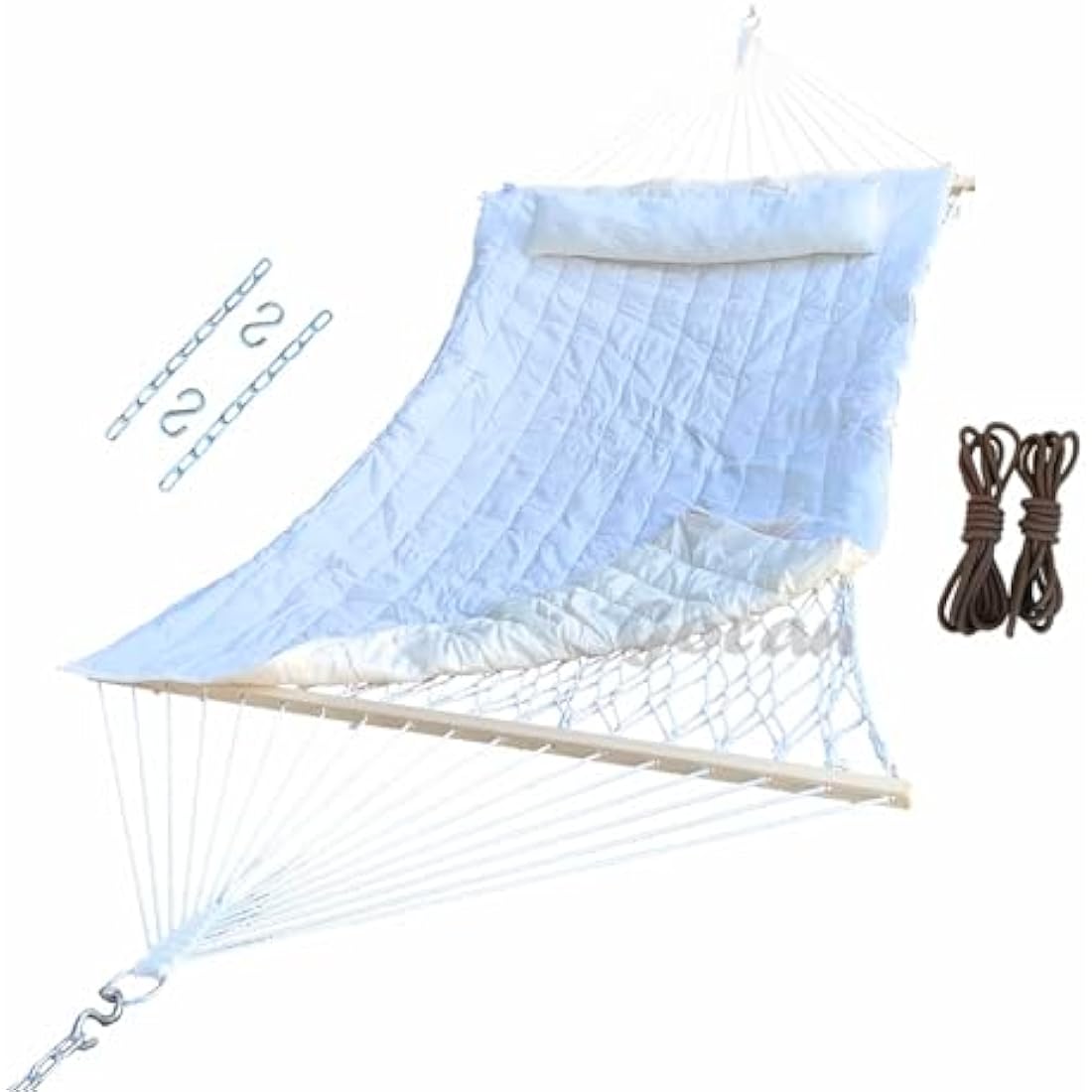 GOCAN Cotton Rope Mesh Hammock with Detachable Pad and Tree Straps