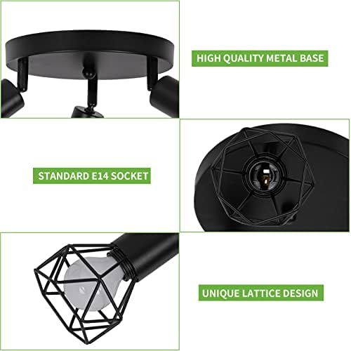 FORCOSO 3-Way Ceiling Spotlight – Retro Black Metal Rotatable LED Lamp