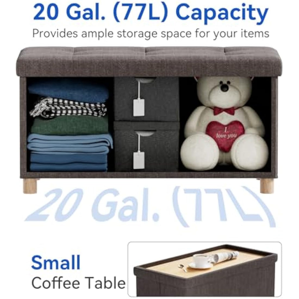 BRIAN & DANY Linen Storage Ottoman – Foldable Bench with Wood Legs