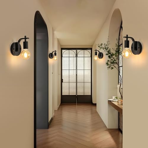 DELIPOP Industrial Wall Lights – 4 Pack Black Metal Vintage Sconces