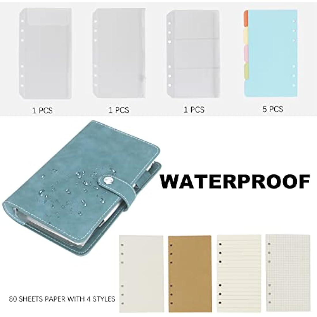 FYY A6 PU Leather 6-Ring Binder Notebook | Refillable Personal Planner, Cyan