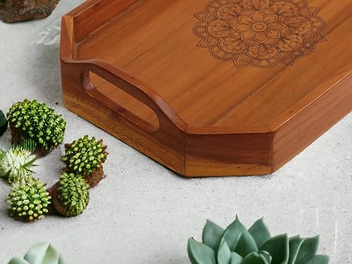 Vesta Homes Handcrafted Acacia Wood Serving Tray - Brown, 40x27x8 cm