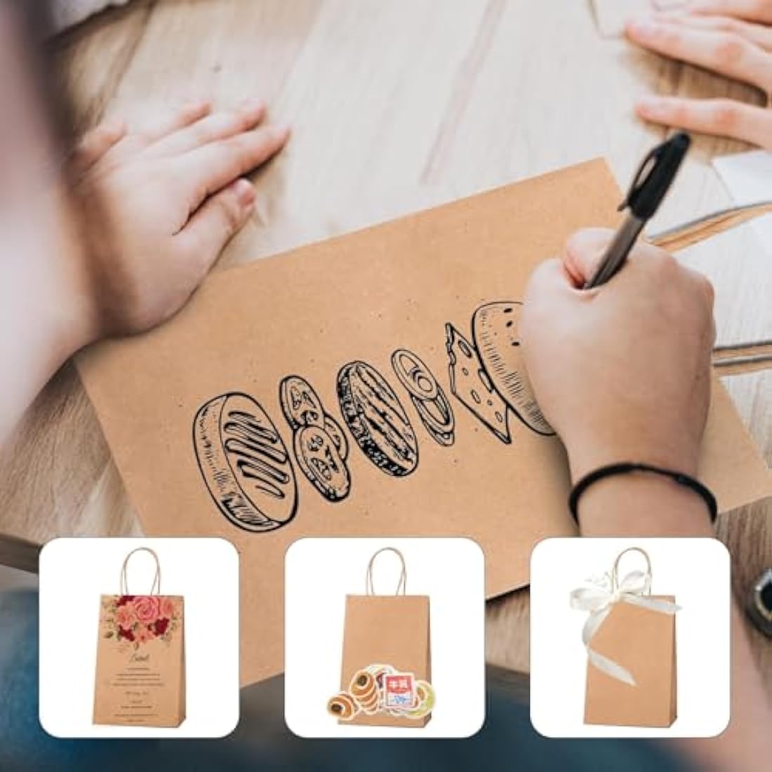 Switory Brown Kraft Paper Gift Bags with Handles | 50 Pack | 8x4.75x10.5"