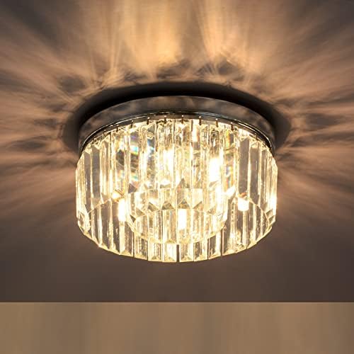Rayofly Modern 2-Tier Crystal Chandelier – 6-Light Chrome Flush Mount