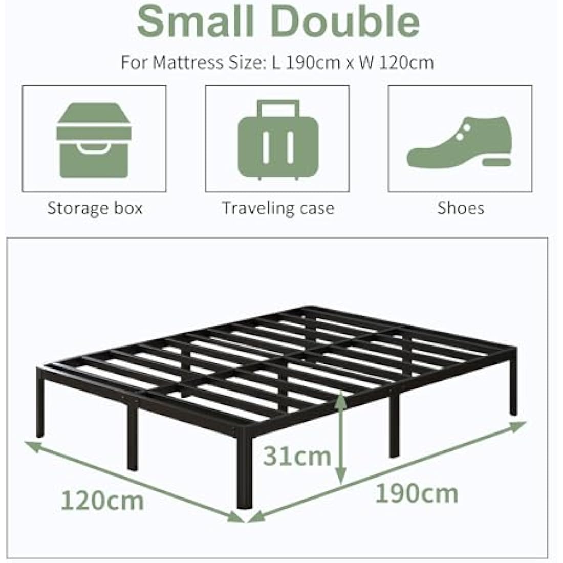 Lutown Small Double Metal Bed Frame – Heavy Duty 4ft Platform Bed