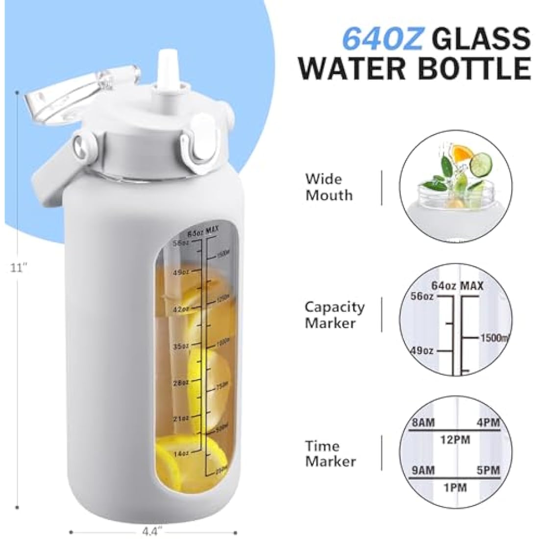 HYDRAGLAZIC 2L Glass Water Bottle | 2 Liter Jug with Silicone Sleeve