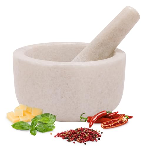 Jolof Store White Marble Mortar and Pestle Set – 18cm Stone Spice Grinder