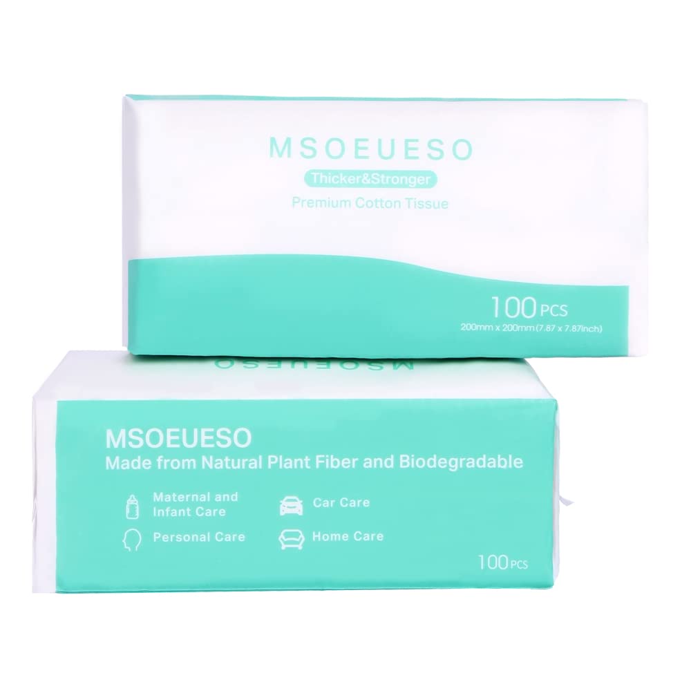 MSOEUESO Disposable Face Towel | Biodegradable Cotton Tissue (200 Count)