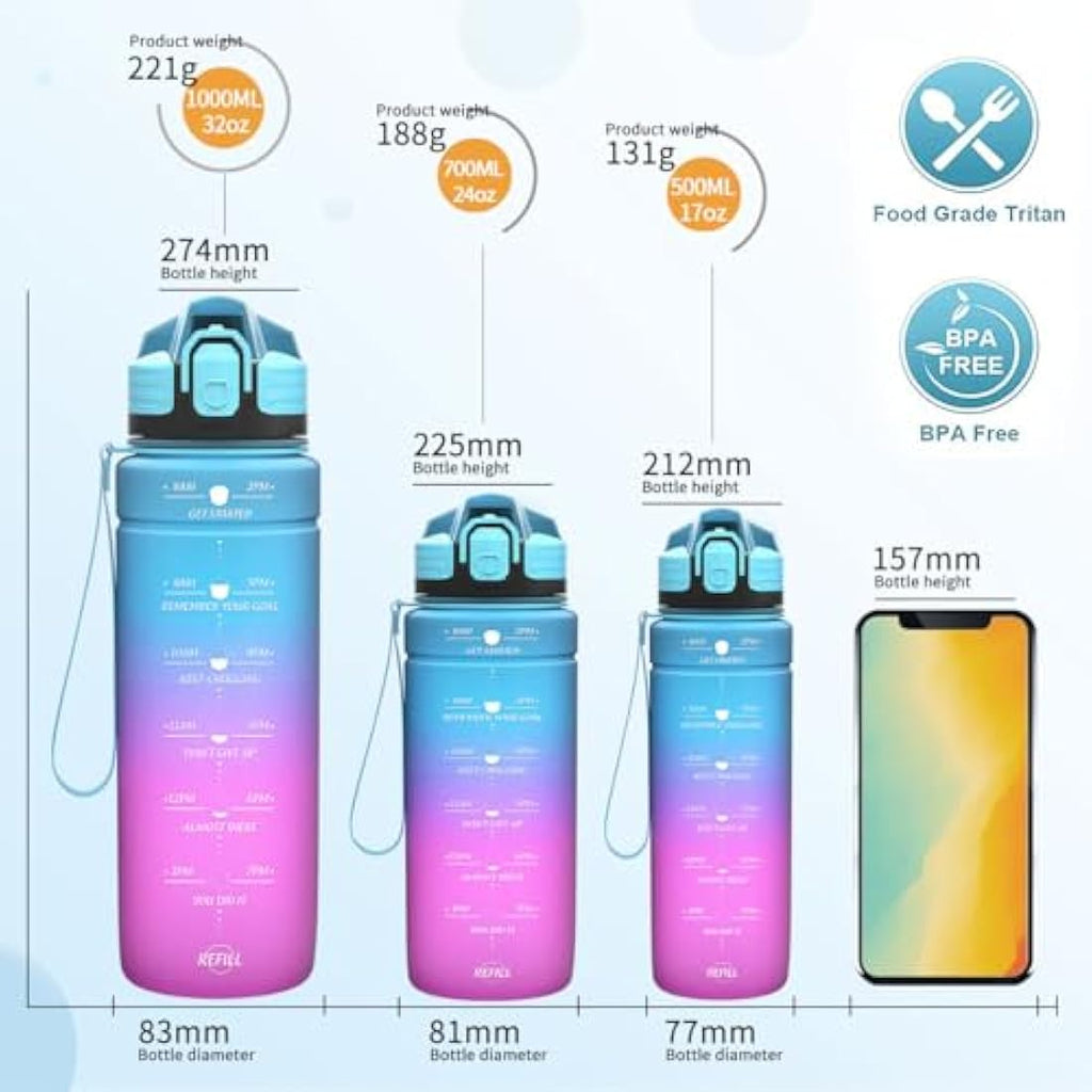 Niggeey Motivational Water Bottle | Leak Proof BPA Free Tritan – 1L