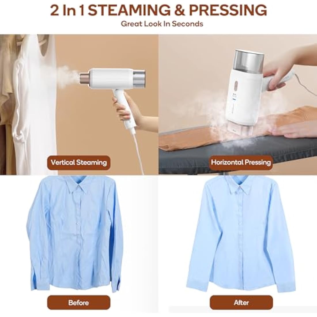 Newbealer Dual Voltage Travel Clothes Steamer – 1200W Portable Garment Iron