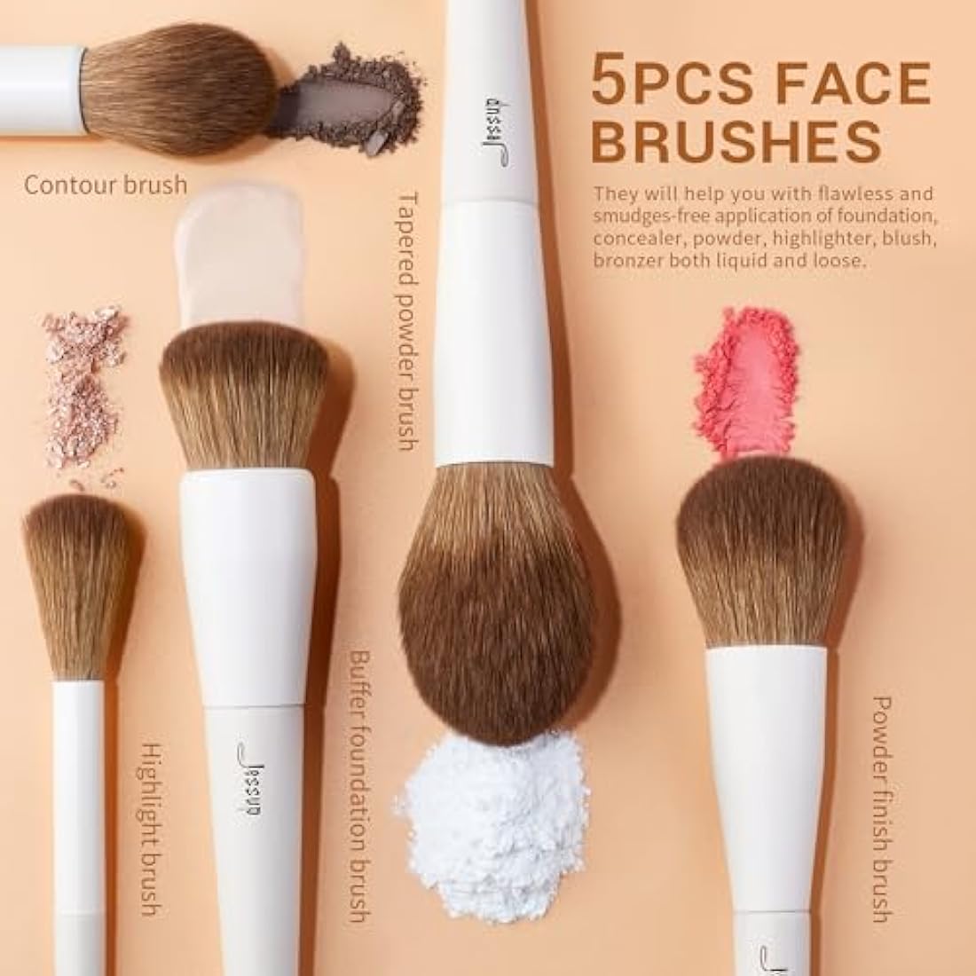 Jessup 14Pcs Professional Makeup Brush Set – Premium Synthetic Light Grey