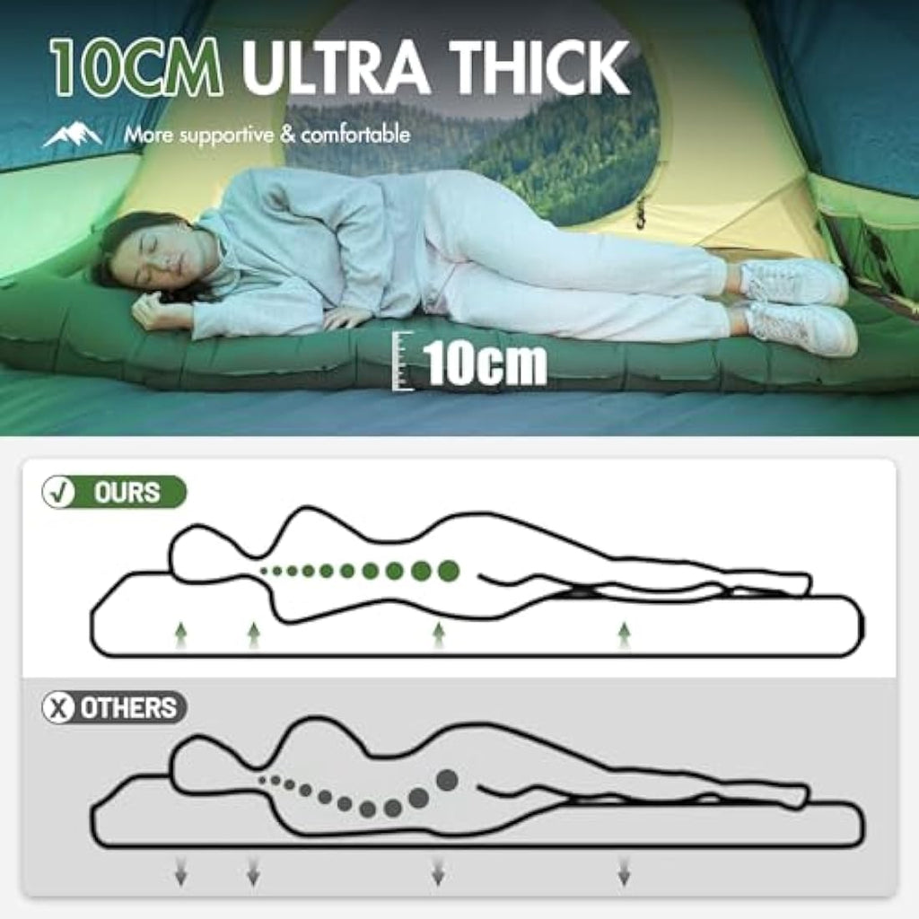 Portal Inflatable Camping Mattress | 10cm Thick Sleeping Pad with Foot Pump
