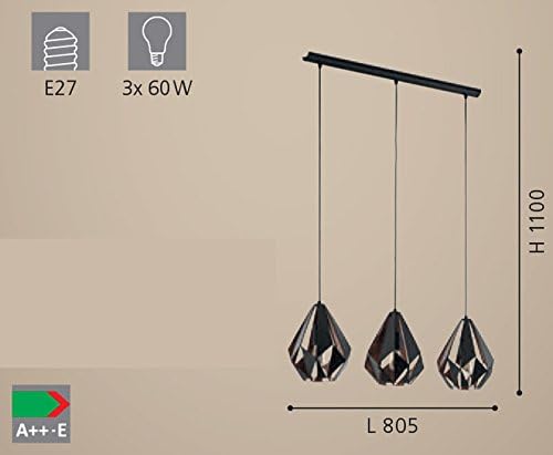 EGLO Carlton 1 Vintage Pendant Light – 3-Flame Steel Hanging Lamp