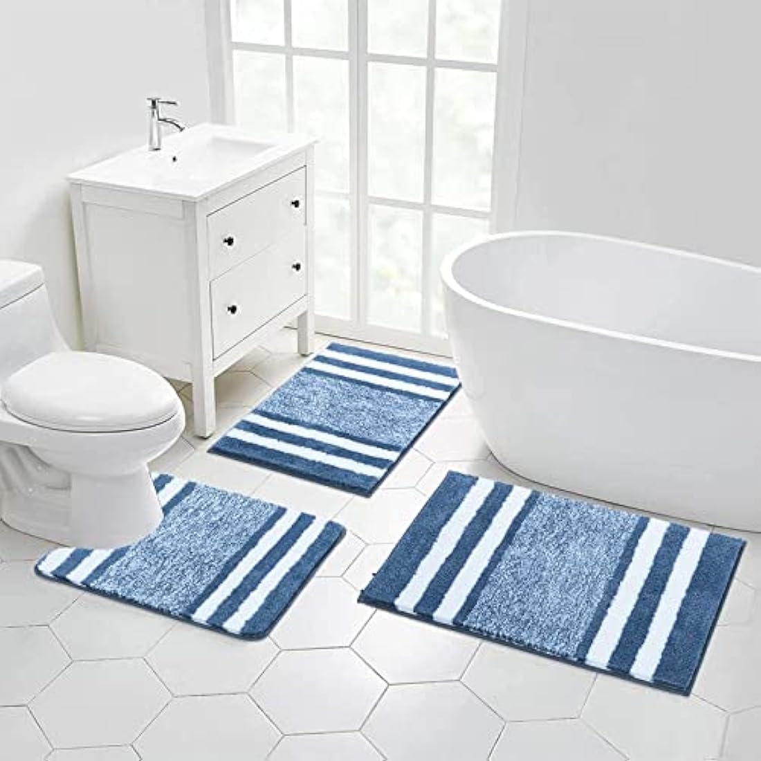 Pauwer 3-Piece Non-Slip Microfiber Bath Mat Set | Shaggy Absorbent Rugs